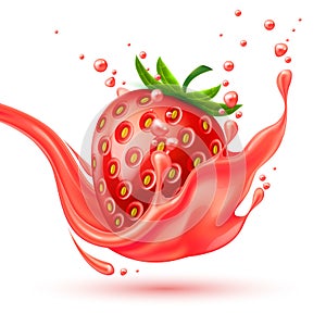 Vector realistic red strawberry juice splash