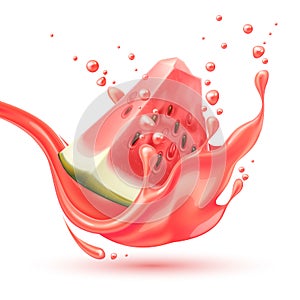 Vector realistic red watermelon juice splash