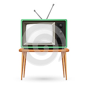 Vector Realistic Retro TV Set Isolated on White Background. Home Interior Design Concept. Vintage TV Set in Front View