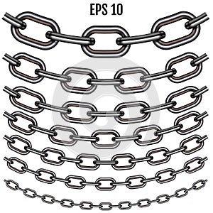 Vector realistic sagging steel chain set. Set with shadow isolated on white background