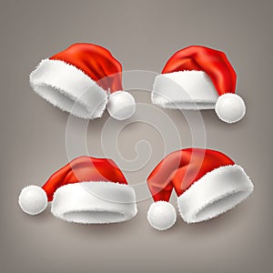 Vector realistic santa christmas holiday hat set