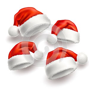 Vector realistic santa christmas holiday hat set