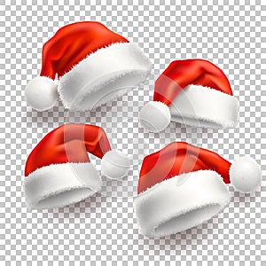 Vector realistic santa christmas holiday hat set