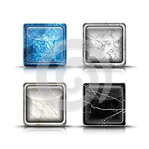 Vector realistic set of app buttons. Icons with frame in marble and stone texture