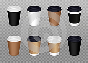 Vector Realistic set of Coffee Cups isolated on transparent background. Mockup. Vector 3D Ð¢emplate. Ð¢akeaway Ð¡offee.