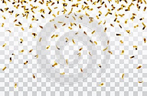 Vector realistic shiny gold falling confetti decorative seamless pattern isolated on transparent background