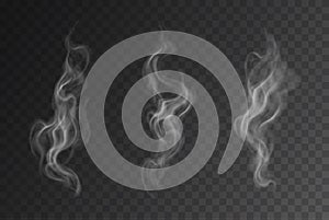 Vector realistic smoke or steam set isolated on dark background