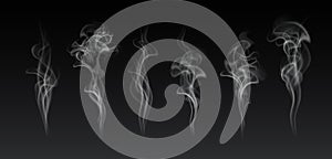 Vector realistic smoke or steam set isolated on dark background