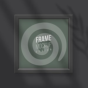 Vector realistic square empty picture frame with window shadow overlay effect.