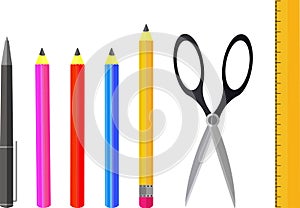 Vector realistic stationery icon set. School and office supplies.