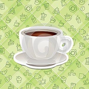 Vector realistic sticker icon with cup of coffee