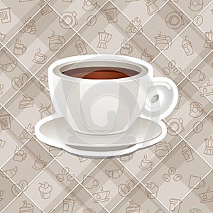 Vector realistic sticker icon with cup of coffee