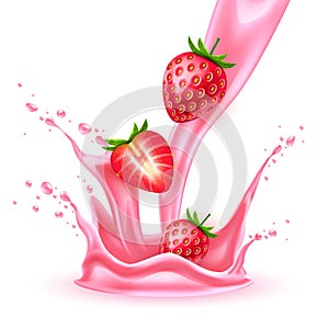 Vector realistic strawberry slice juice splash