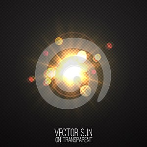 Vector realistic sun on transparent .