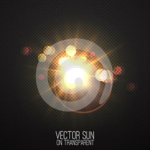 Vector realistic sun on transparent .