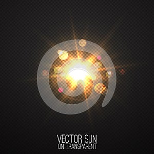 Vector realistic sun on transparent .