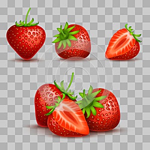 Vector realistic sweet and fresh strawberry isolated on transparent background