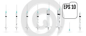 Vector realistic syringe with needle, isolated on white photo