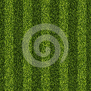 Vector realistic top view illustration of soccer green grass field. Seamless striped line football stadium texture.