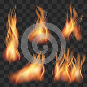 Vector realistic transparent fire flame set