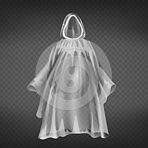 Vector realistic transparent raincoat, disposable waterproof slicker