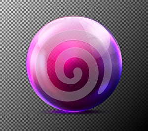 Vector realistic violet glass sphere transparent