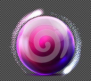 Vector realistic violet glass sphere transparent