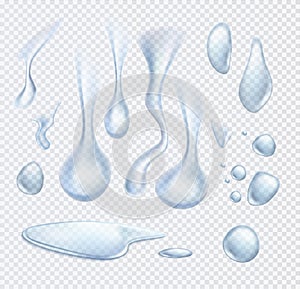 Vector realistic water drop pure liquid set