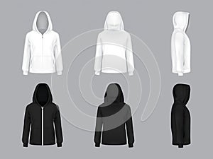 Vector realistic white and black hoodie models