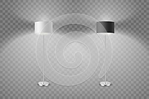 Vector Realistic White and Black Illuminated Lamp Set Isolated on Transparent Background. Floor Lamp. Template of