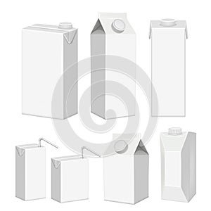 Vector realistic white blank juice carton package template set