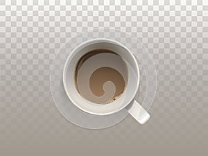 Vector realistic white cup of coffee, top view