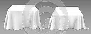 Vector realistic white tablecloth on tables