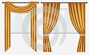 Vector realistic windows with curtains and drapes set