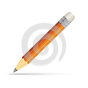 Vector realistic yellow wooden pencil with rubber eraser. Sharpened detailed office mockup, school instrument, creativity, idea, e