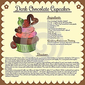 Vector recipe. Dark chocolate cupcake