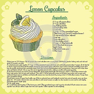 Vector recipe. Lemon cupcake