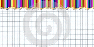 Vector rectangle up line border made of colorful wooden pencils on graphing paper background