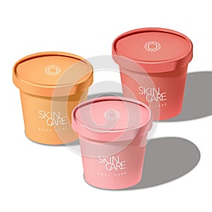 Vector Recyclable Ice Cream Paper Cup Jar for Food Snack Cosmetics Skincare Healthcare 3D Sunshine Illustration