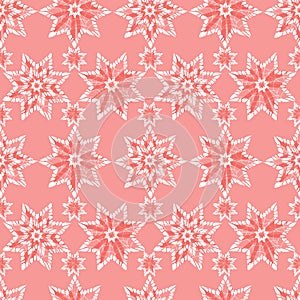 Vector red abstract snowflake stars seamless background. Suitable for textile, gift wrap and wallpaper.