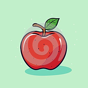 Vector Red Apple with Green Leaf