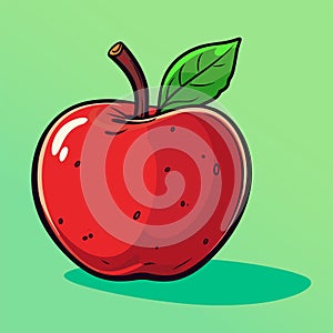 Vector Red Apple with Green Leaf