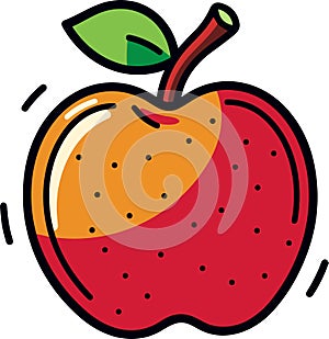 Vector Red Apple with Green Leaf
