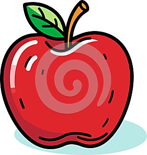 Vector Red Apple with Green Leaf