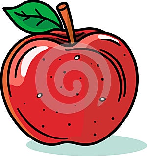 Vector Red Apple with Green Leaf