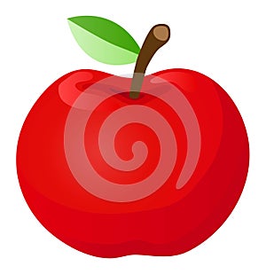 vector red apple with green leave