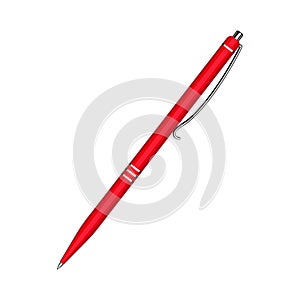 Vector red ballpoint pen isolated on white background