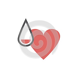 Vector red bleeding heart for world Hemophilia day, world Donor day, medical concept, heart shape with falling drops of