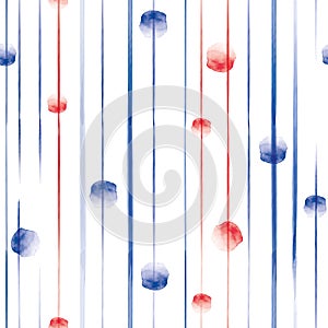 Vector red blue lines stripes dots seamless pattern