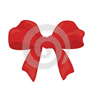 Vector red bow made of satin ribbon, Vector isolated bow for the design of compositions, illustration in flat style. Use